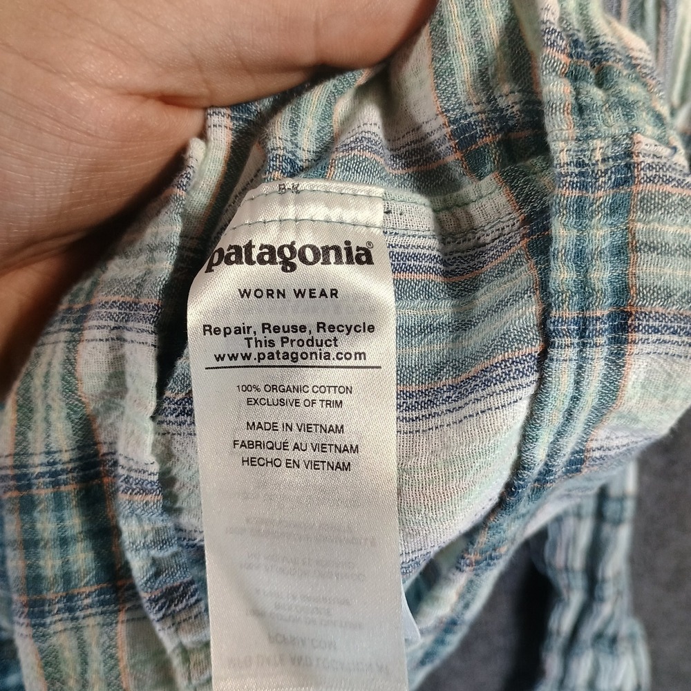 Patagonia Long Sleeved Flannel Men L Plaid Organic Cotton Greens And Blues - Picture 6 of 11